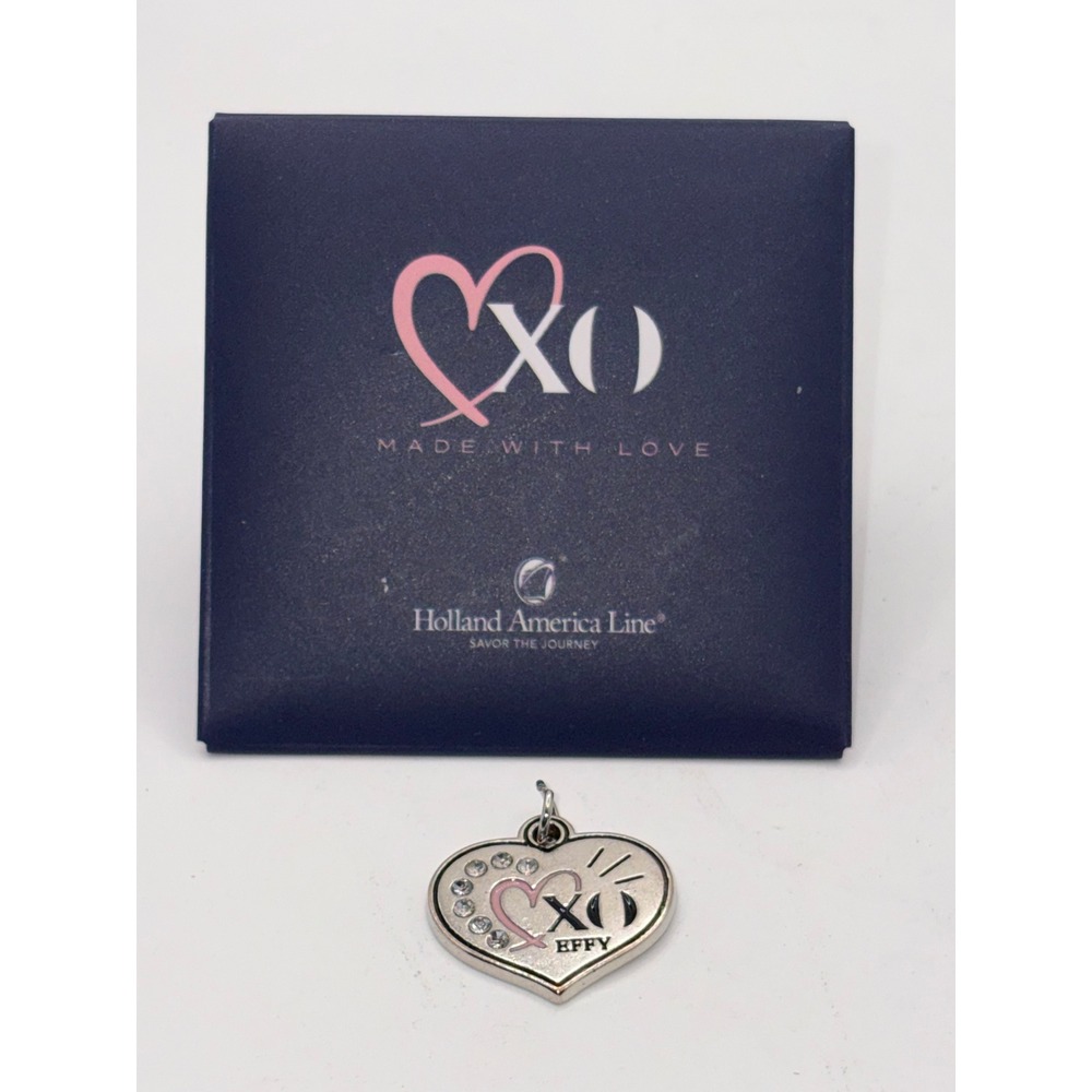 Effy Holland America Line XO Heart Charm Pendant Silver Tone Crystal Pink Enamel